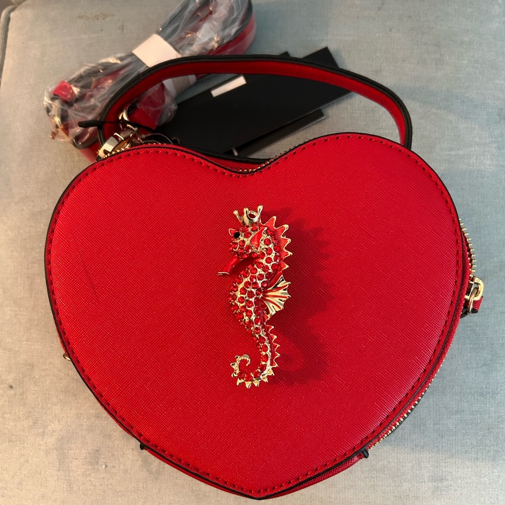 Red Heart Crossbody with Seahorse Accent